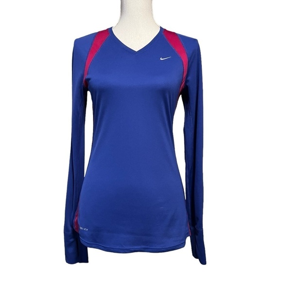 NIKE WOMENS BLUE & PURPLE LONG SLEEVE LIGHTWEIGHT ATHLETIC TOP SIZE SMALL - Picture 1 of 12